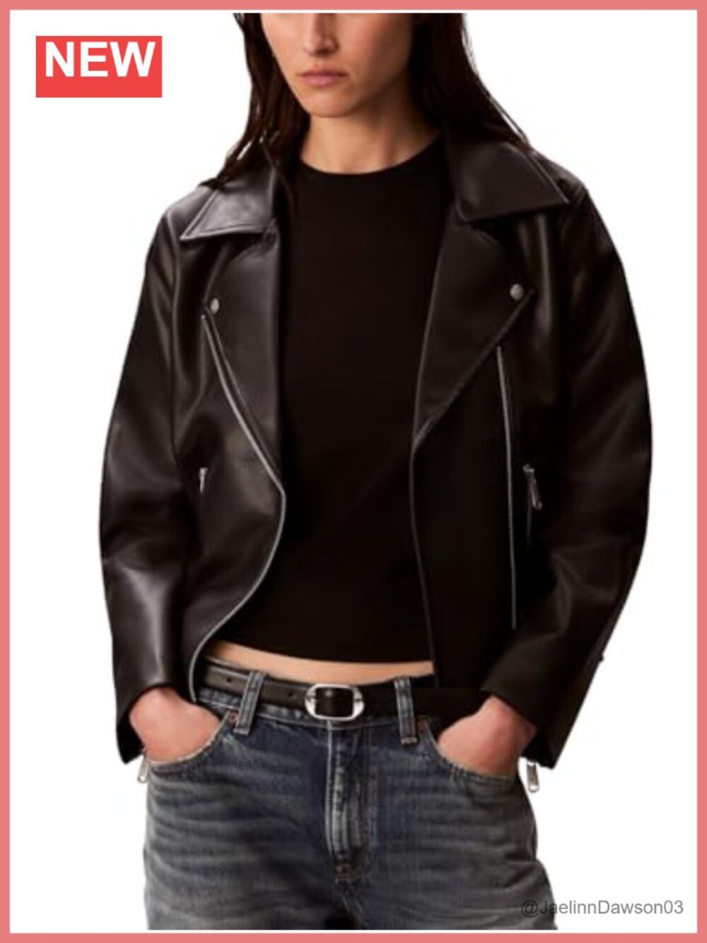 Faux Leather Asymmetric Zip Moto Jacket with Belted Waist